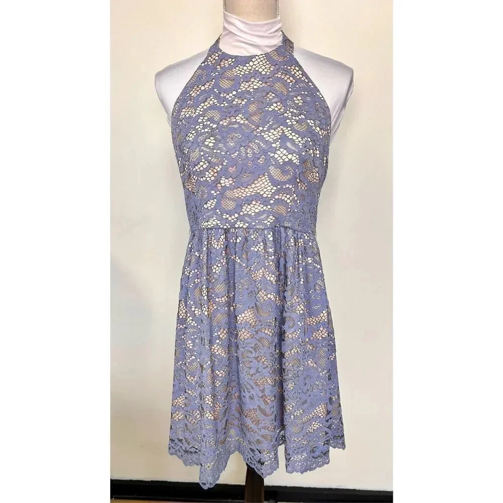 Eliza J Womens Purple Blue Lace Illusion Floral Cocktail Gown Dress Size 10P